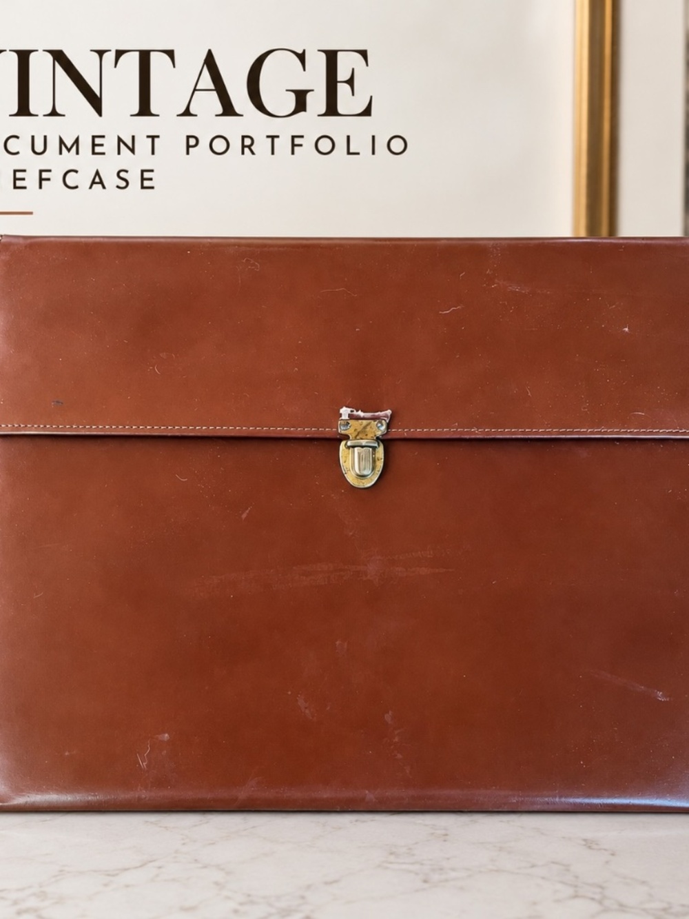 Vintage Brown Document Portfolio Briefcase Attache Case Gold Clasp